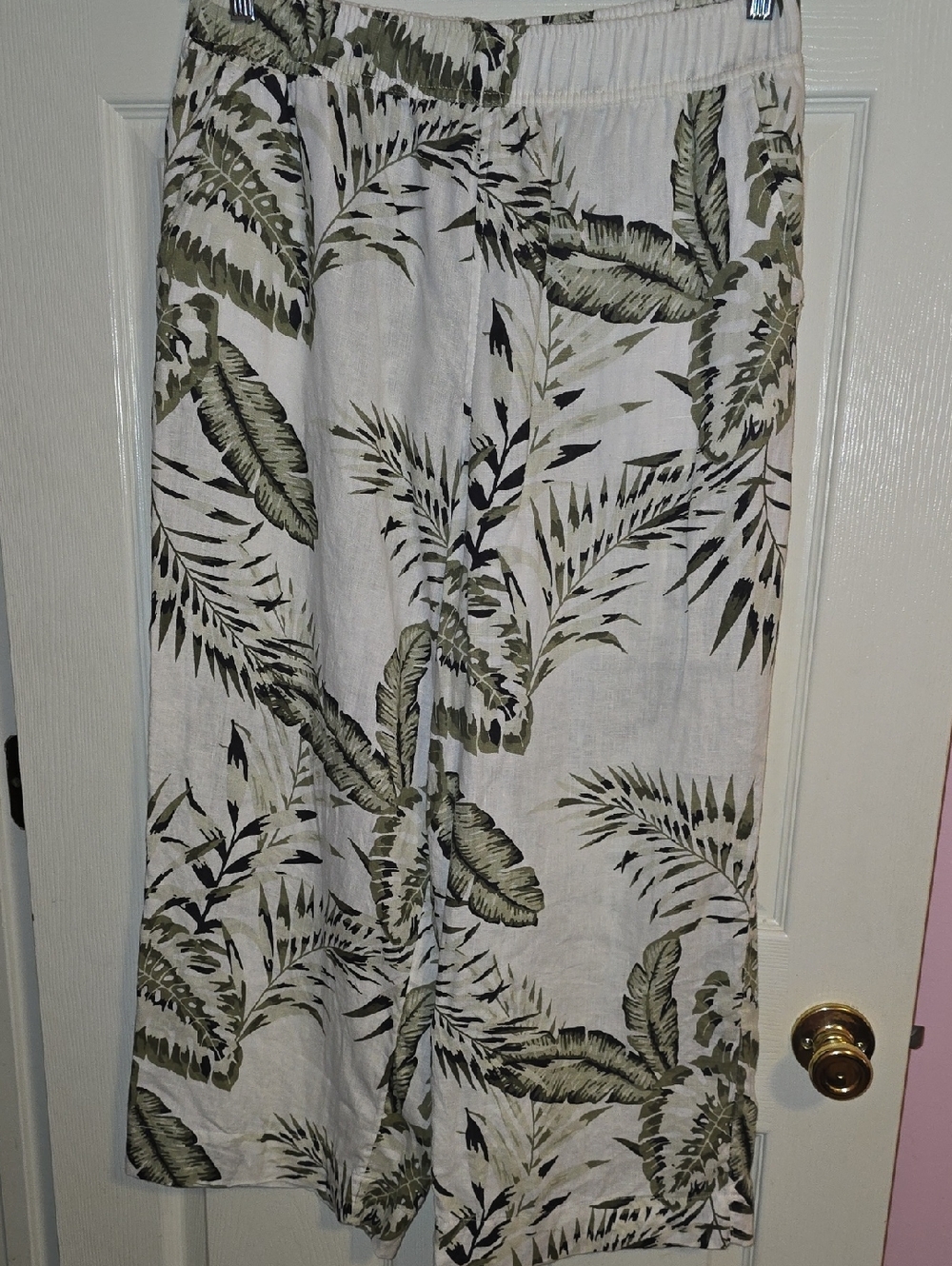 C&C California White Wide Leg Palm Print Pants